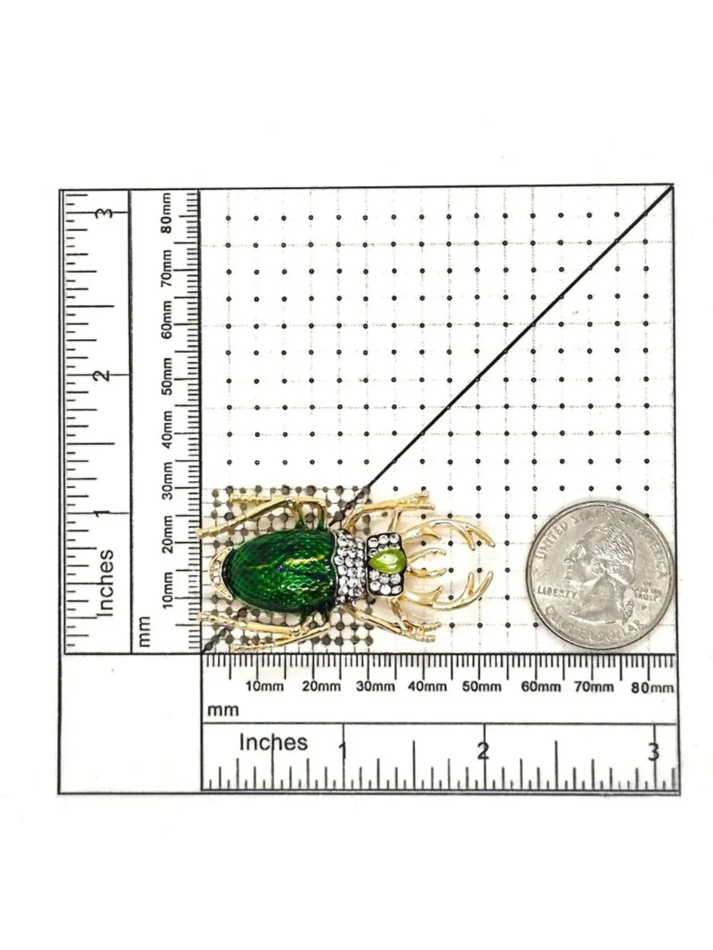 ⭐Emerald Green Enamel Beetle Insect Brooch Pin Sparkly Rhinestone Crystal Badge - Picture 5 of 5